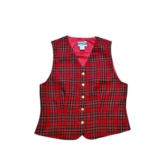 Pendleton Knockabouts Virgin Wool Vest Red Tartan Plaid Women's Size 8 USA VTG - Picture 1 of 6